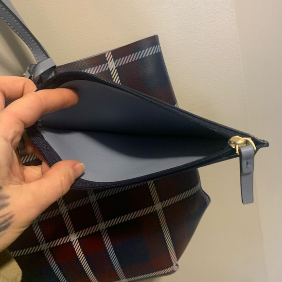 Kate Spade Blue and Brown Plaid Leather Tote Bag Set - Picture 5 of 8